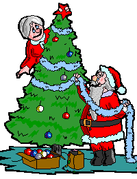 Wenn das Christkind in Zeitnot ist, bittet es auch schon mal Santa Claus beim Schmücken der Christbäume mitzuhelfen...